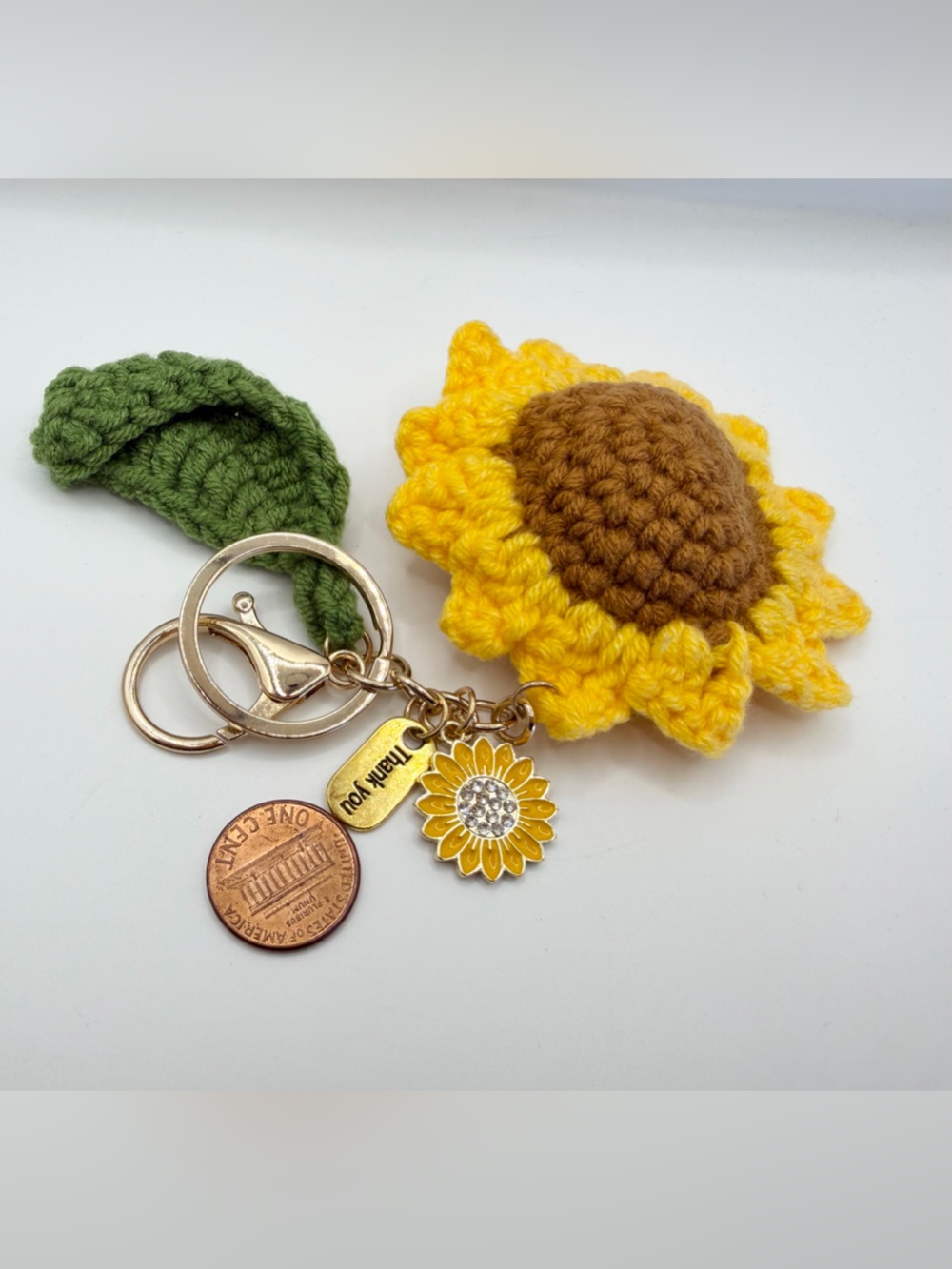 Handmade Crochet Sunflower with Leaf Keychain Charm NWT - Picture 4 of 7